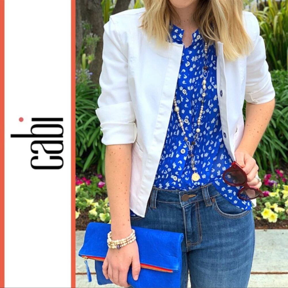 Cabi Electric Peplum Sheer Blue Tank Top XS - Picture 4 of 10